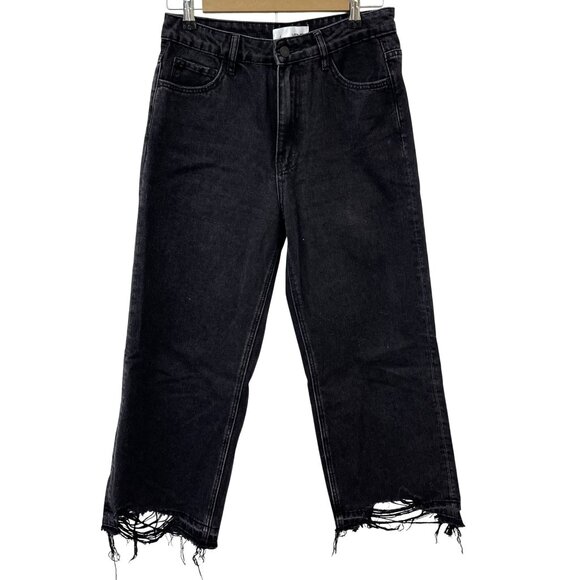 Vervet Wide-Leg Frayed Hem Jeans Black 100% Cotton Denim Women's 28 - Picture 1 of 12